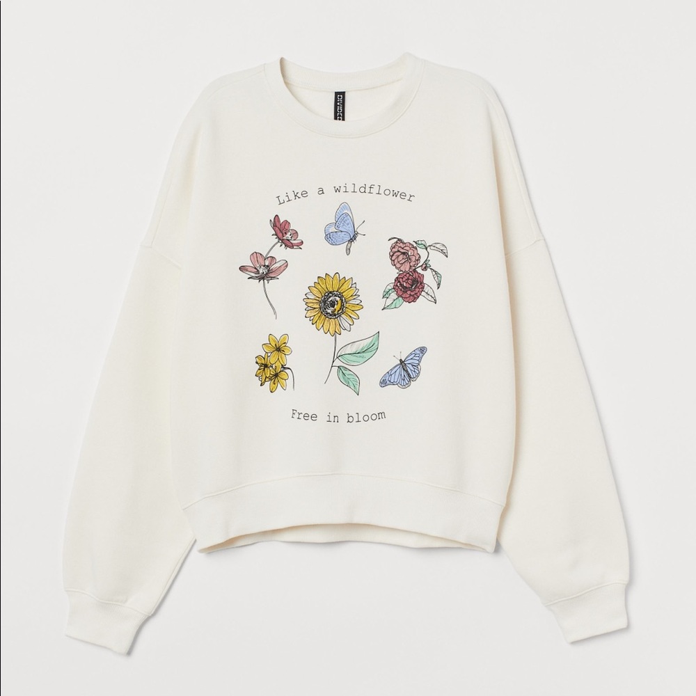 H&M Boxy Fleece Floral Print Sweatshirt Sz Medium